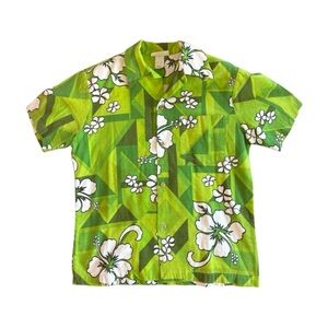 Vintage Made In Hawaii Cotton Barkcloth Floral Men's Shirt